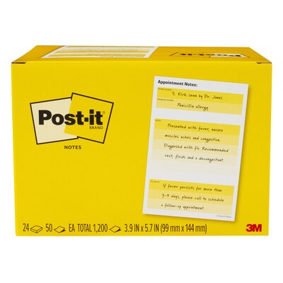 Post-it Appointment Notes, 3.9 x 5.7, Yellow/White, 50 Sheet/Pad, 24 Pads/Pack (660-24CP-PI)