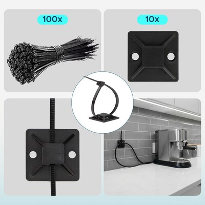 Turonic CM2 192-Piece Cable Management Kit, Black