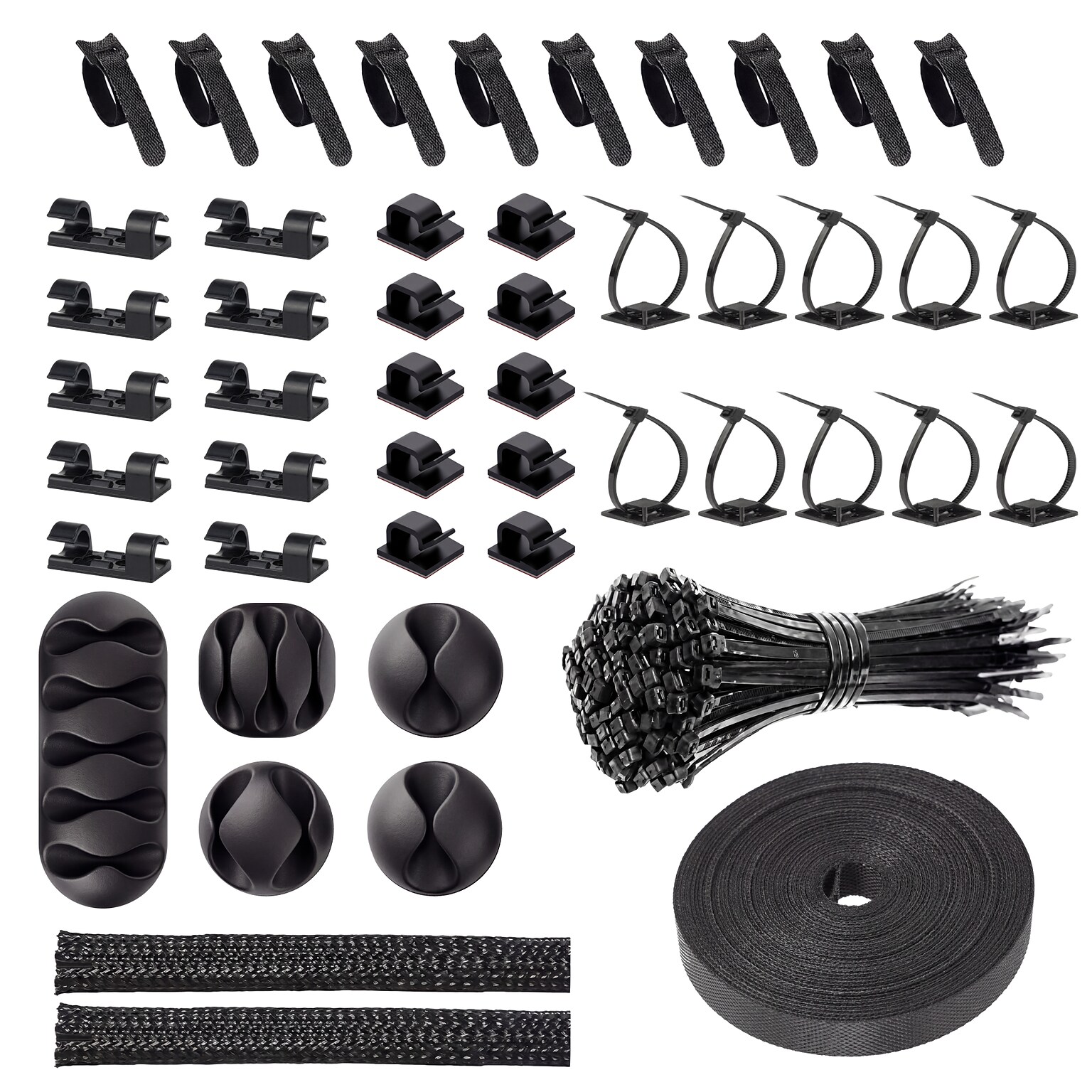 Turonic CM1 148-Piece Cable Management Kit, Black