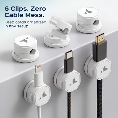 Turonic Cable Clips, White, 6/Pack (CC1-W)