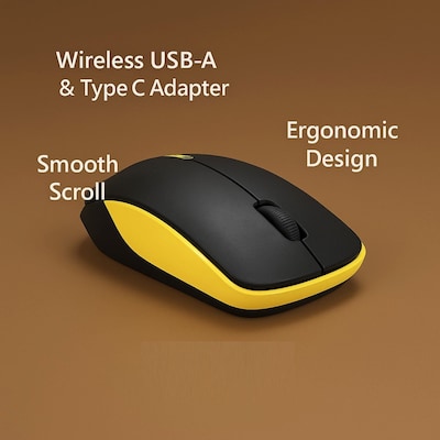 SaharaCase Navigate Series Wireless Ambidextrous Bluetooth & USB Mouse, Black/Yellow (KB64)