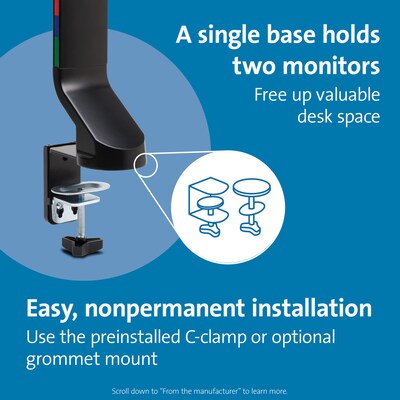 Kensington SmartFit Space-Saving Dual Monitor Arm, Up to 27" Monitor, Black (K55513WW)