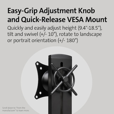 Kensington SmartFit Space-Saving Single Monitor Arm, Up to 32" Monitor, Black (K55512WW)