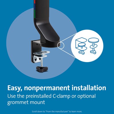 Kensington SmartFit Space-Saving Single Monitor Arm, Up to 32" Monitor, Black (K55512WW)