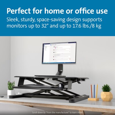 Kensington SmartFit Space-Saving Single Monitor Arm, Up to 32" Monitor, Black (K55512WW)