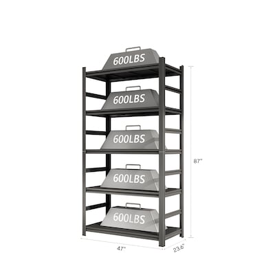 FlexiSpot 5-Shelf Metal Heavy-Duty Storage Rack, 87" x 47" x 23.6", Black (CJ022-DJ)