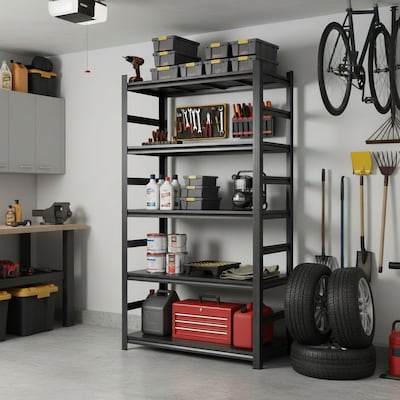 FlexiSpot 5-Shelf Metal Heavy-Duty Storage Rack, 87" x 47" x 23.6", Black (CJ022-DJ)