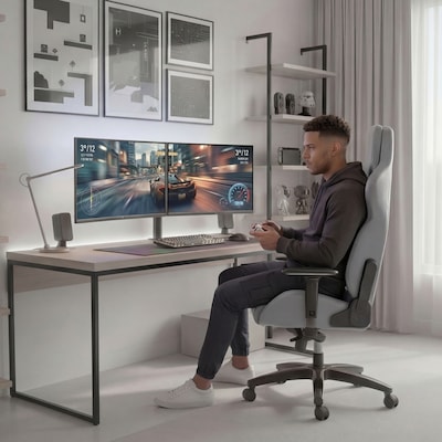 Sharper Image SGX300 Ergonomic Racing Gaming Chair, Gray/Black (52914-GRY)