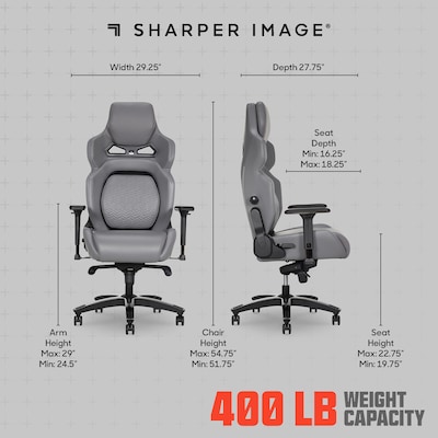 Sharper Image SGX300 Ergonomic Racing Gaming Chair, Gray/Black (52914-GRY)