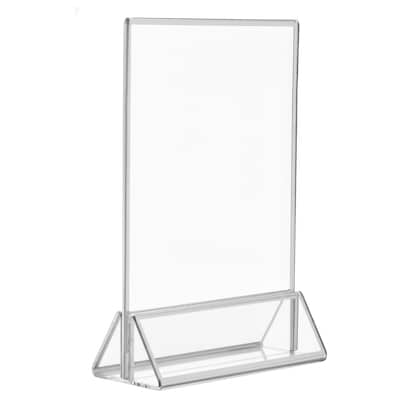 Excello Brands 4" x 6" Sign Holder, Vertical, Countertop/Tabletop, Acrylic, Silver (SGNH-ST-4X6)