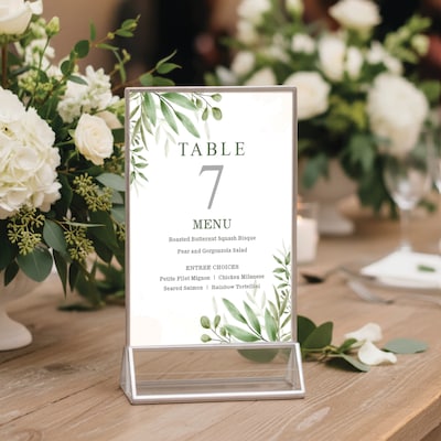 Excello Brands  5" x 7" Sign Holder, Vertical, Countertop/Tabletop, Acrylic, Silver(SGNH-ST-5X7)
