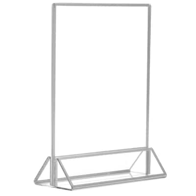 Excello Brands  5" x 7" Sign Holder, Vertical, Countertop/Tabletop, Acrylic, Silver(SGNH-ST-5X7)