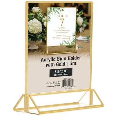 Excello Brands 8.5 x 11 Poster Holder, Vertical, Desktop/Countertop, Acrylic, Gold (SGNH-GT-85X11)