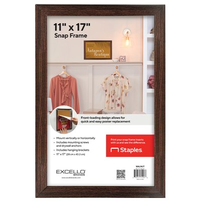 Excello Brands Snap Frame  11 x 17 Poster Holder, Wall-Mounted, Plastic, Walnut (SF-1117-WLNT )