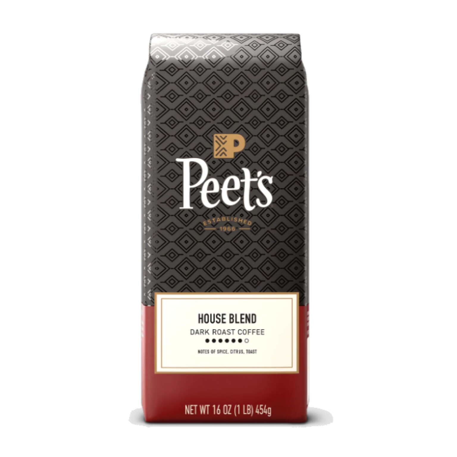 Peets Coffee House Blend Ground Coffee,  Dark Roast, 16 oz. (501619)