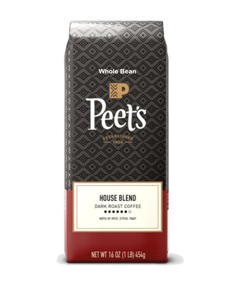 Peets Coffee House Blend Whole Bean Coffee, Dark Roast, 16 oz. (500350)