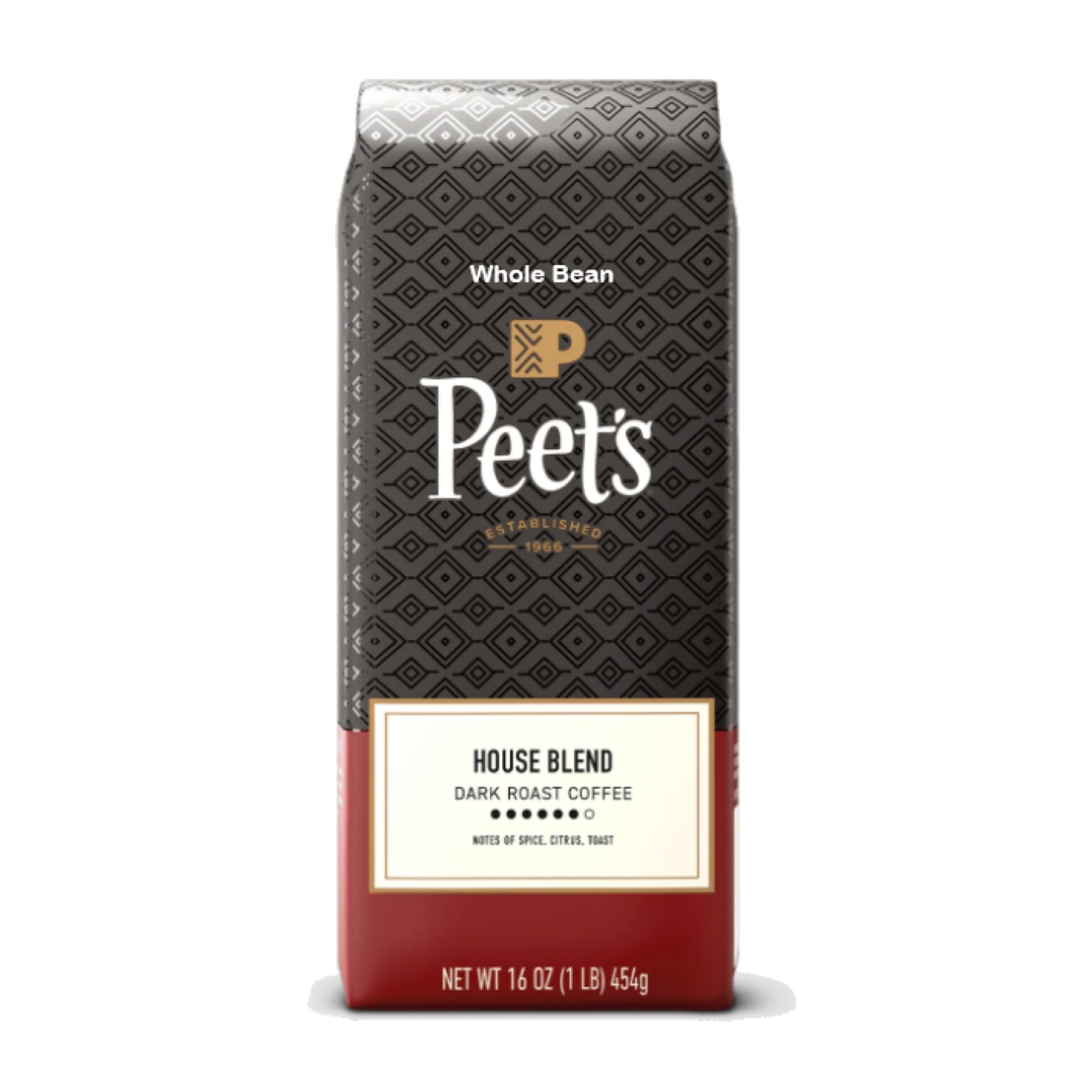 Peets Coffee House Blend Whole Bean Coffee, Dark Roast, 16 oz. (500350)