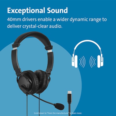Kensington Classic USB-C Headset with Mic, Black (K97457WW)