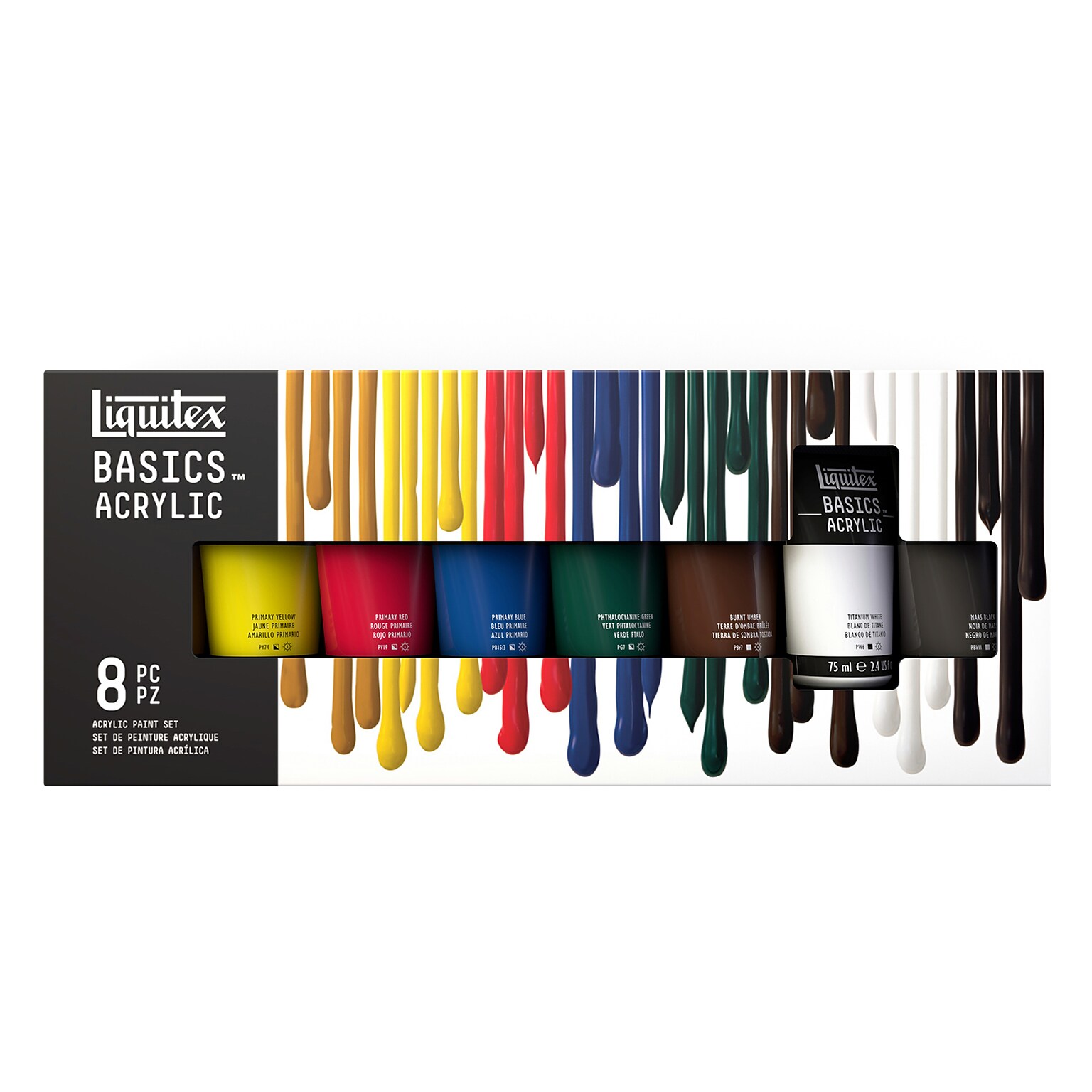 Liquitex BASICS Acrylic Paint Tubes, Assorted Colors, 75 mL, 8/Pack (LIQ101008)