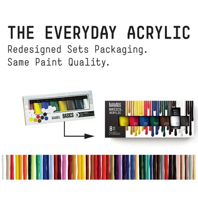 Liquitex BASICS Acrylic Paint Tubes, Assorted Colors, 75 mL, 8/Pack (LIQ101008)