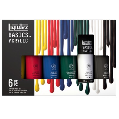 Liquitex BASICS Acrylic Paint Tubes, Assorted Colors, 118 mL, 6/Pack (LIQ101076)