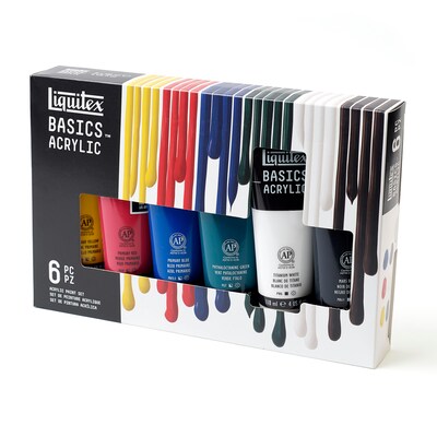 Liquitex BASICS Acrylic Paint Tubes, Assorted Colors, 118 mL, 6/Pack (LIQ101076)