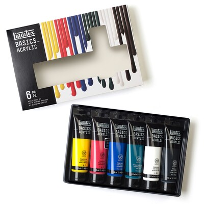 Liquitex BASICS Acrylic Paint Tubes, Assorted Colors, 118 mL, 6/Pack (LIQ101076)