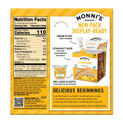 Nonni's Limone Biscotti, 21.5 oz., 25/Box (197919)