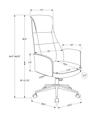 Monarch Specialties Inc. Ergonomic Faux Leather Swivel Executive Chair, Black (I 7344)