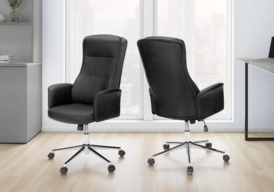Monarch Specialties Inc. Ergonomic Faux Leather Swivel Executive Chair, Black (I 7323)