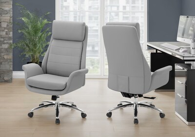 Monarch Specialties Inc. Ergonomic Faux Leather Swivel Executive Chair, Light Grey (I 7251)
