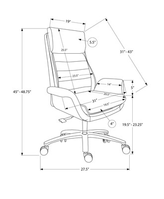 Monarch Specialties Inc. Ergonomic Faux Leather Swivel Executive Chair, Light Grey (I 7251)