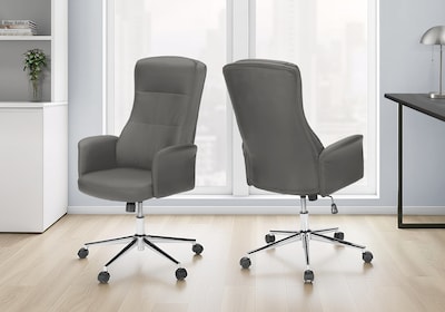 Monarch Specialties Inc. Ergonomic Faux Leather Swivel Executive Chair, Dark Grey (I 7375)
