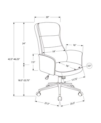 Monarch Specialties Inc. Ergonomic Faux Leather Swivel Executive Chair, Dark Grey (I 7375)