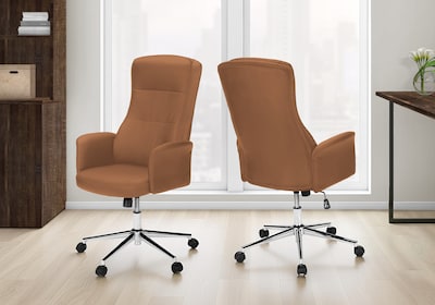 Monarch Specialties Inc. Ergonomic Faux Leather Swivel Executive Chair, Brown (I 7378)