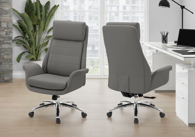 Monarch Specialties Inc. Ergonomic Faux Leather Swivel Executive Chair, Dark Grey (I 7252)