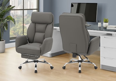Monarch Specialties Inc. Ergonomic Faux Leather Swivel Executive Chair, Dark Grey (I 7274)
