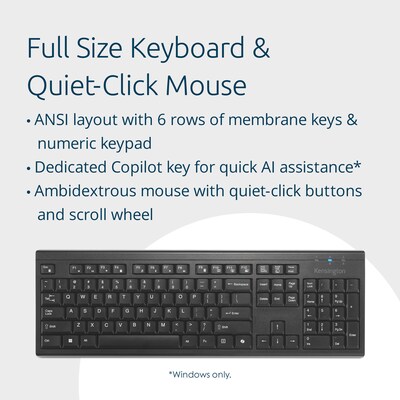 Kensington KM270 EQ Rechargeable Desktop Set, Keyboard and Mouse, Wireless, Black (K75560NA)