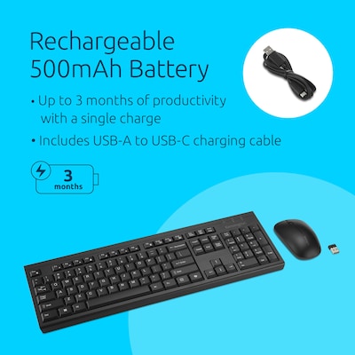 Kensington KM270 EQ Rechargeable Desktop Set, Keyboard and Mouse, Wireless, Black (K75560NA)