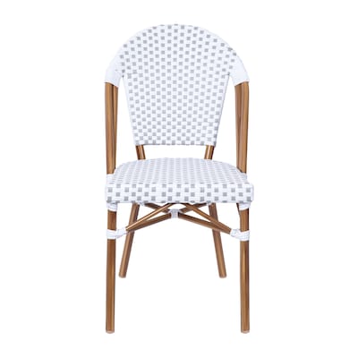 Flash Furniture Lourdes Contemporary Aluminum and PE Rattan Bistro Stack Chairs, White/Gray/Natural, Set of 2 (2SDA6421FWHGYNT)