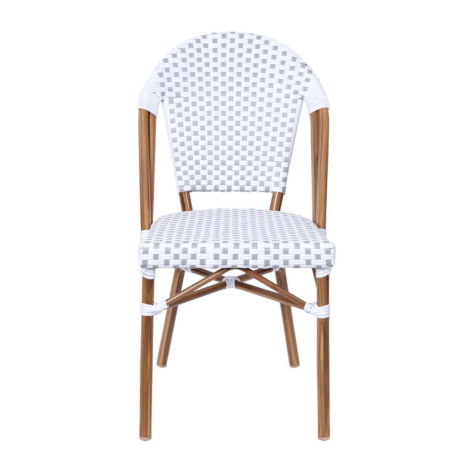 Flash Furniture Lourdes Contemporary Aluminum and PE Rattan Bistro Stack Chairs, White/Gray/Natural, Set of 2 (2SDA6421FWHGYNT)