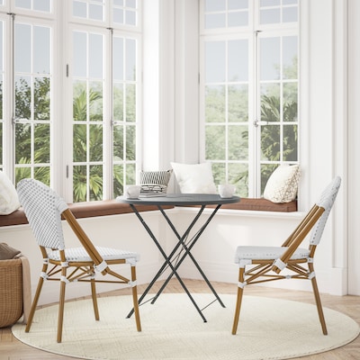 Flash Furniture Lourdes Contemporary Aluminum and PE Rattan Bistro Stack Chairs, White/Gray/Natural, Set of 2 (2SDA6421FWHGYNT)