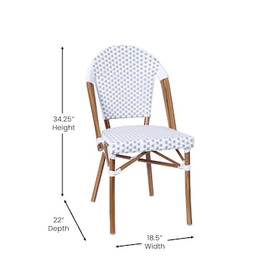 Flash Furniture Lourdes Contemporary Aluminum and PE Rattan Bistro Stack Chairs, White/Gray/Natural, Set of 2 (2SDA6421FWHGYNT)