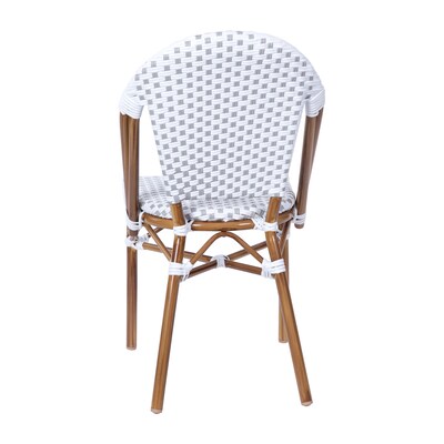 Flash Furniture Lourdes Contemporary Aluminum and PE Rattan Bistro Stack Chairs, White/Gray/Natural, Set of 2 (2SDA6421FWHGYNT)