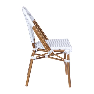 Flash Furniture Lourdes Contemporary Aluminum and PE Rattan Bistro Stack Chairs, White/Gray/Natural, Set of 2 (2SDA6421FWHGYNT)