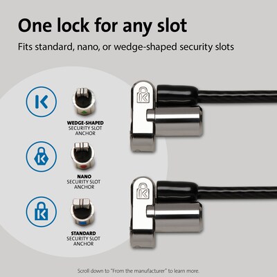 Kensington Universal 3-in-1 Keyed Cable Lock, Twin Lockheads (K63380WW)