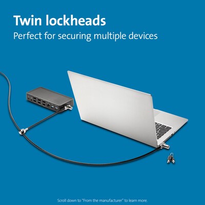 Kensington Universal 3-in-1 Keyed Cable Lock, Twin Lockheads (K63380WW)