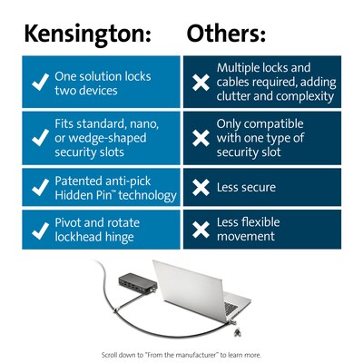 Kensington Universal 3-in-1 Keyed Cable Lock, Twin Lockheads (K63380WW)