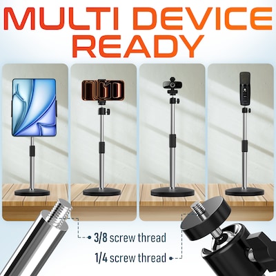 Delton T401 Adjustable 4-in-1 Stand for Tablet, Phone & Webcam, Multi-Use Desktop Holder, Black (DCT