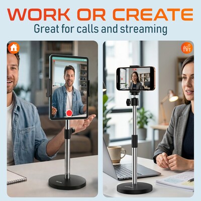 Delton T401 Adjustable 4-in-1 Stand for Tablet, Phone & Webcam, Multi-Use Desktop Holder, Black (DCT401)